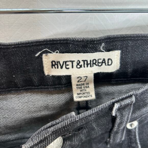 Madewell Rivet and Thread Demi boot Jeans dark gray size 27 high waisted crop - Picture 3 of 6